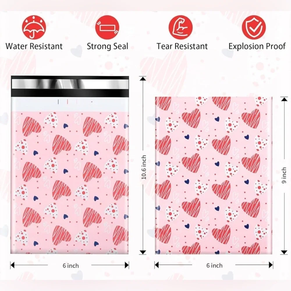 10 Count Polymailer Size Variety Bundle - HEARTS (5/6x9 + 5/10x13)